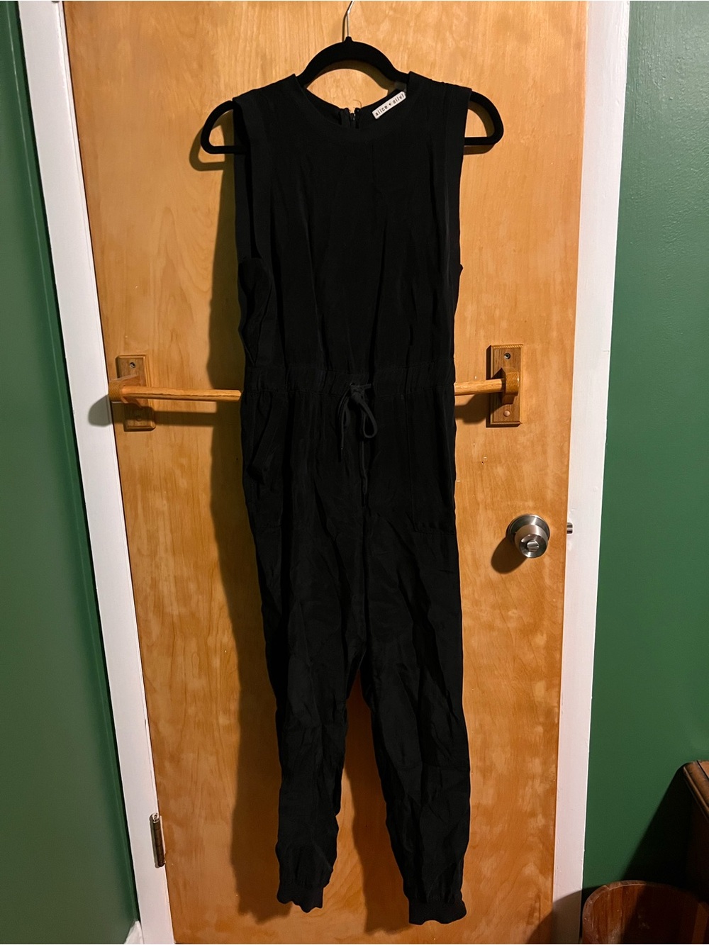 Alice + Olivia Black Sleeveless Jumpsuit with Drawstring Waist